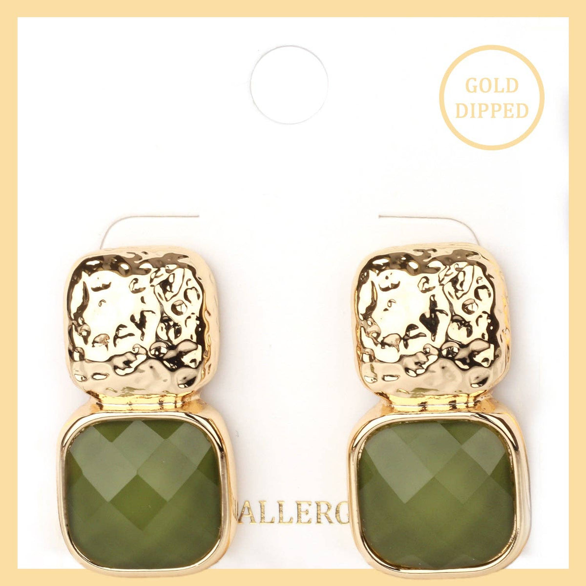 Olive Hammered Square Earrings