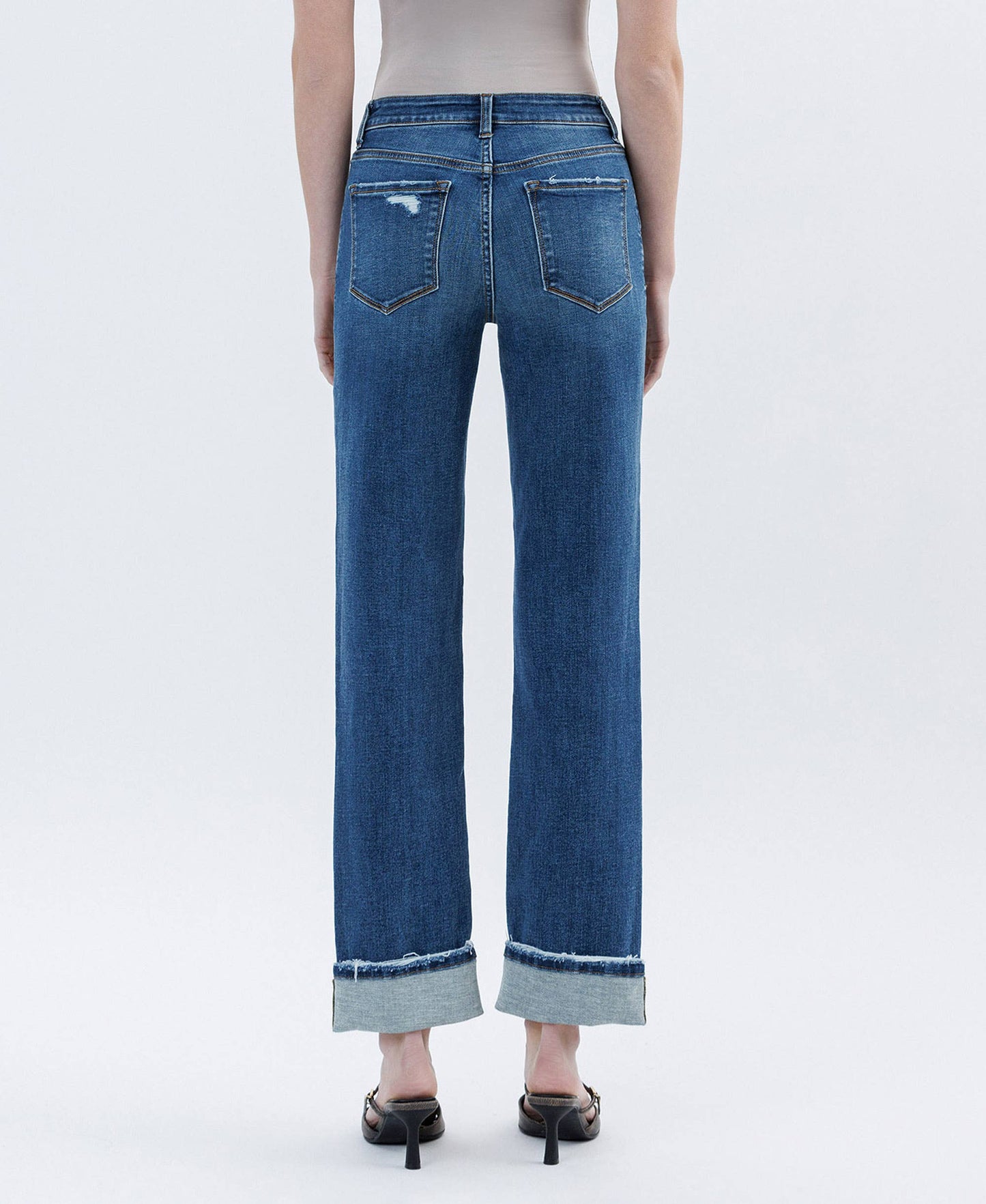 Dark Cuffed Straight Jeans
