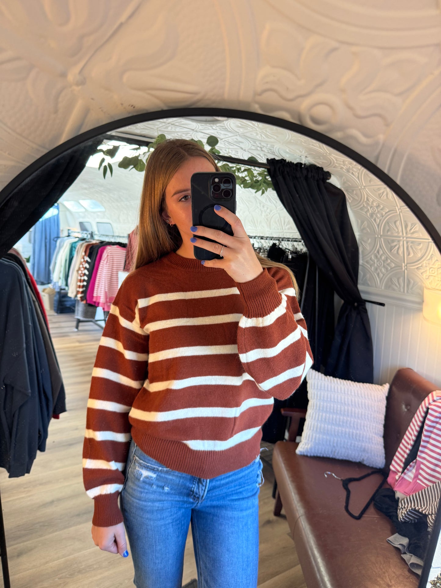 Cognac Striped Sweater