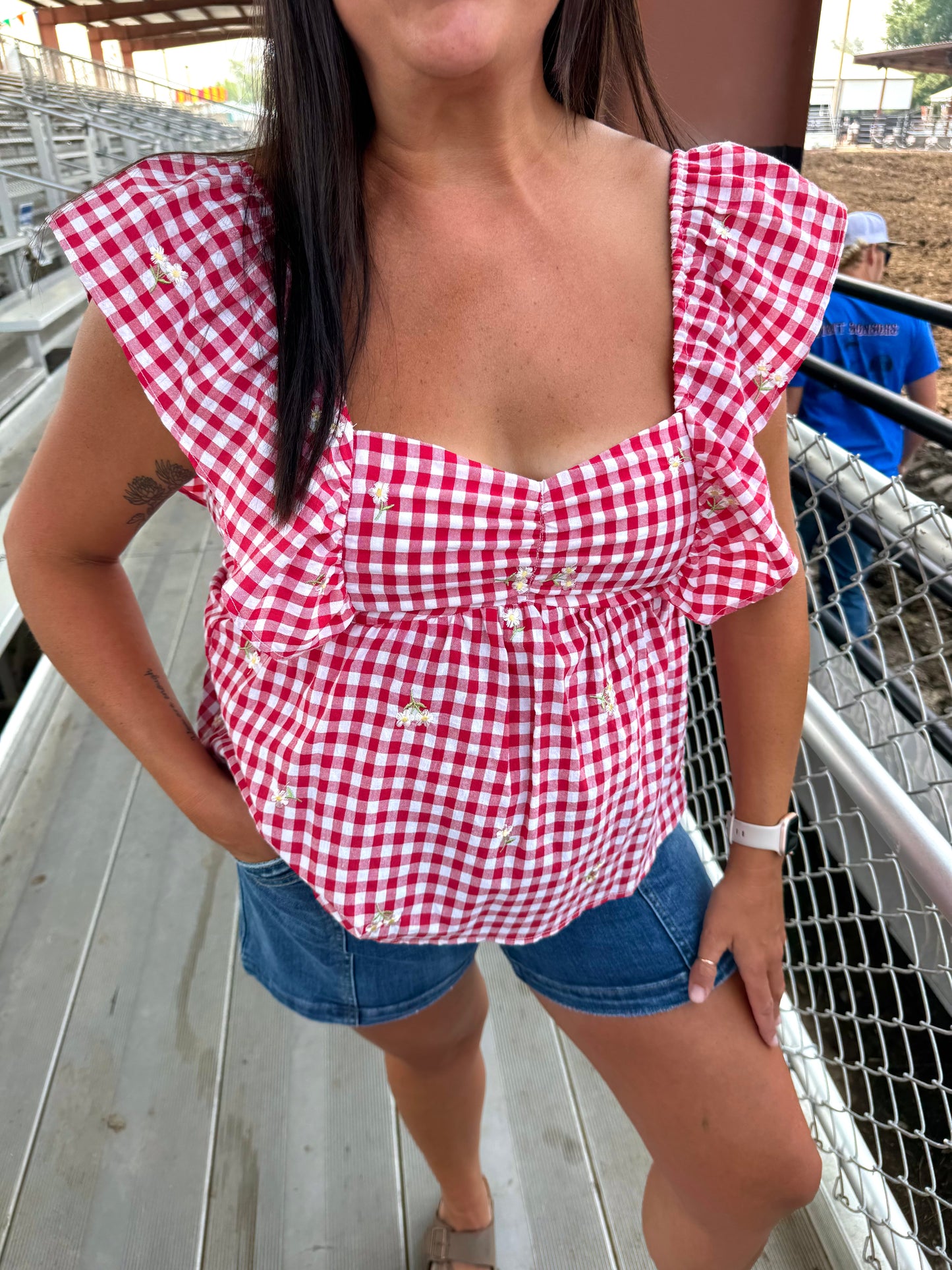 Gingham Babydoll Top