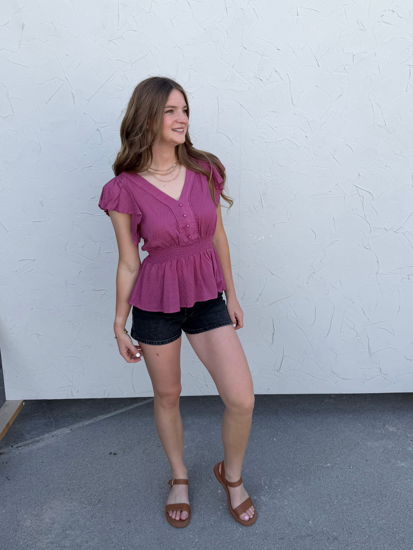 Magenta Smocked Top