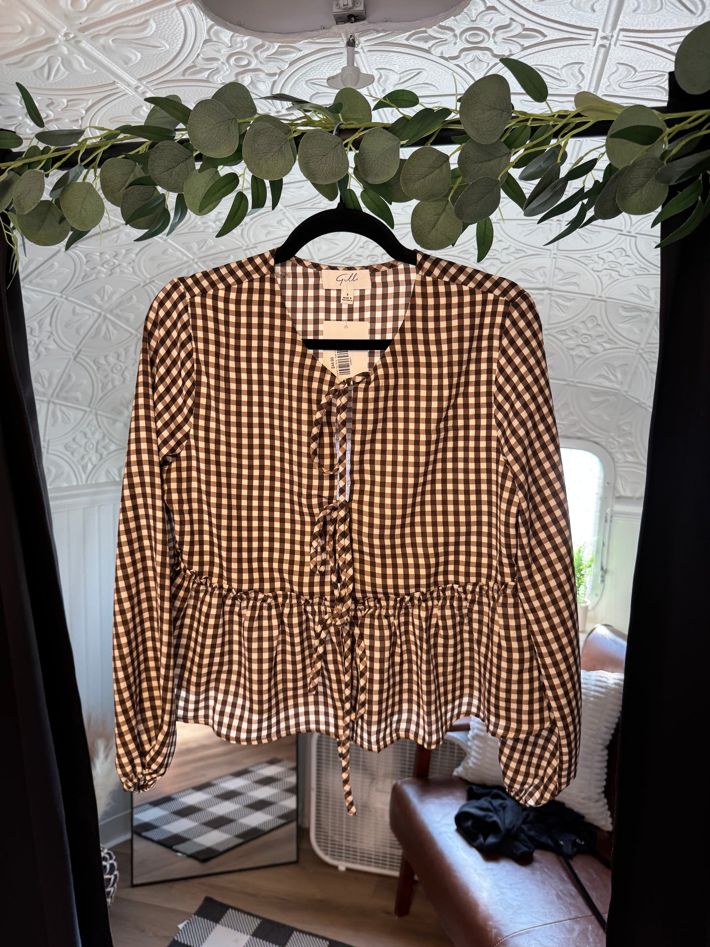 Brown Gingham Top