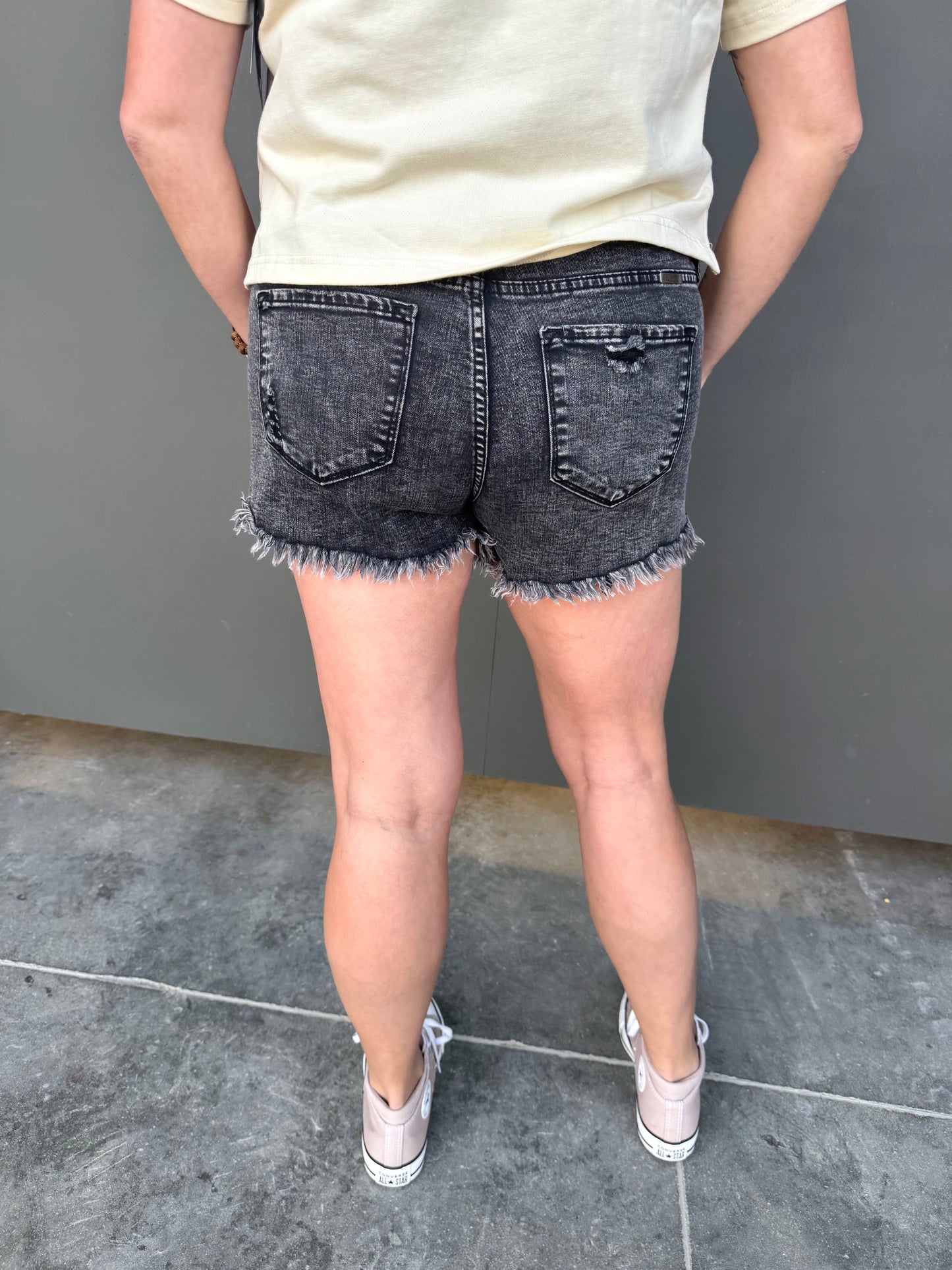Distressed Black Frayed Hem Shorts