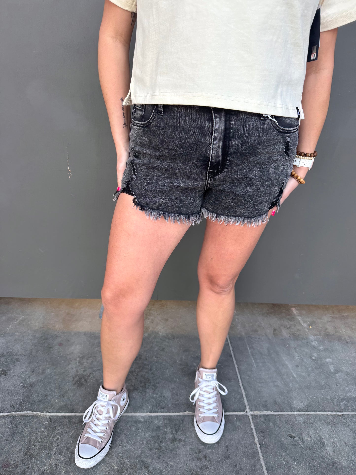 Distressed Black Frayed Hem Shorts
