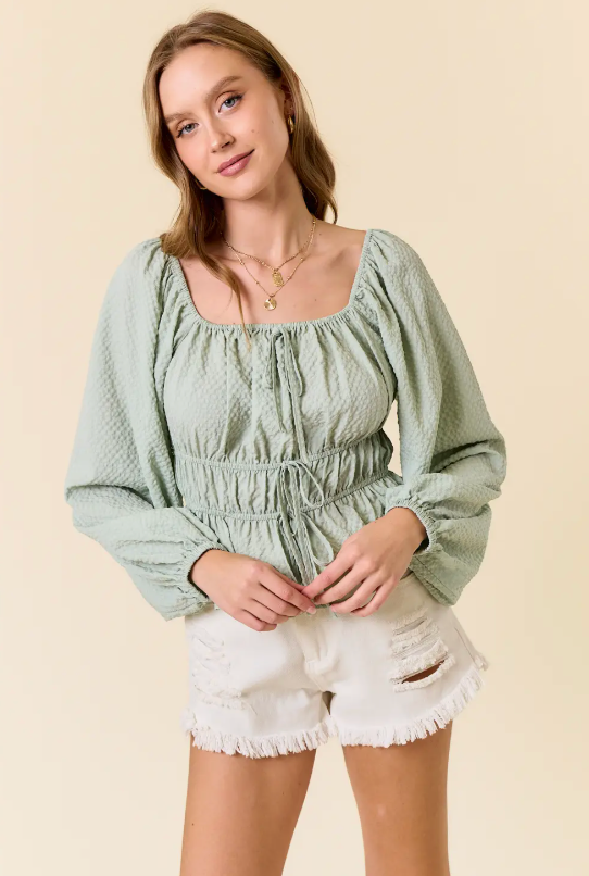 Sage Square Neck Babydoll Top