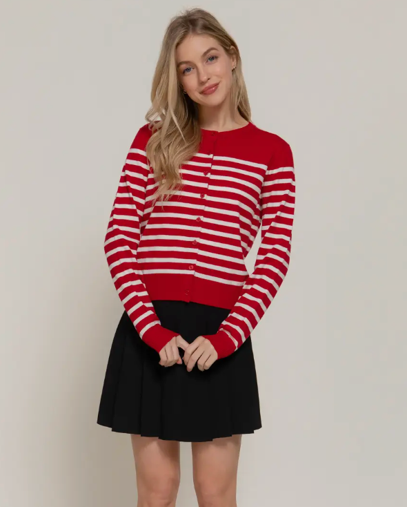 Red Stripe Button Cardigan