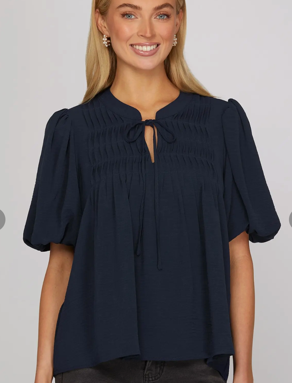 Navy Pintuck Top
