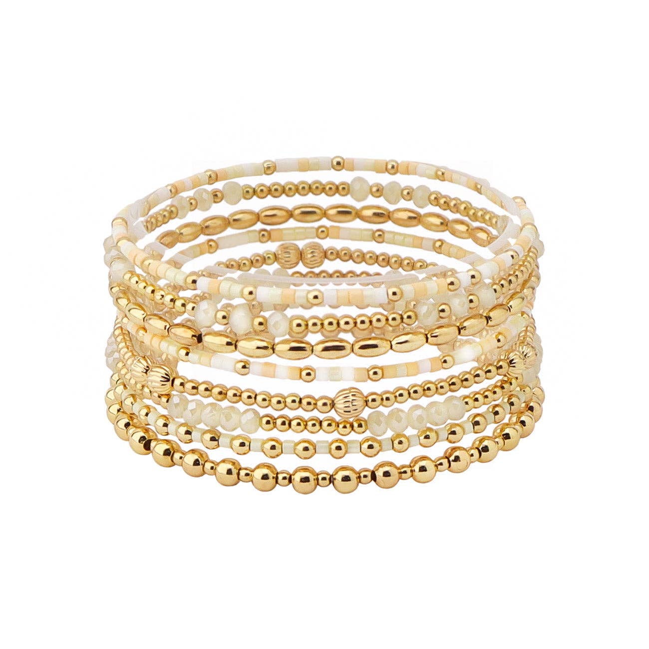 8 Natural Seed Bead & Gold Stretch Bracelet