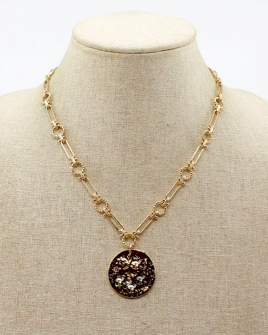Gold Open Chain and Circle Necklace