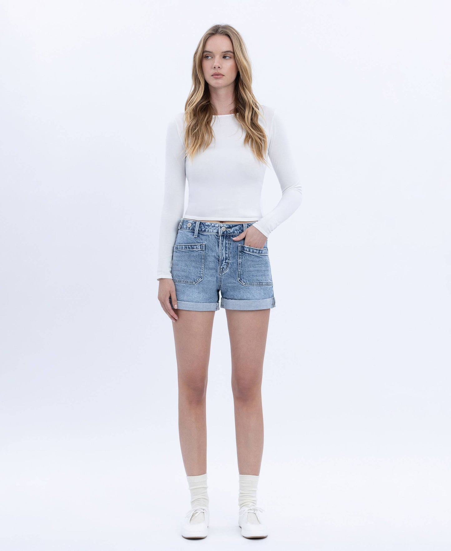 Patched Denim Shorts
