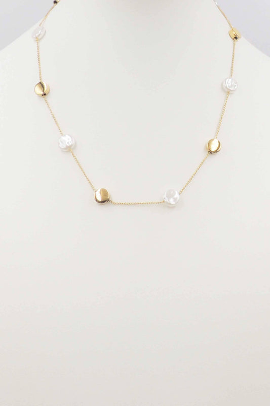 Flat Pearl and Gold Necklace