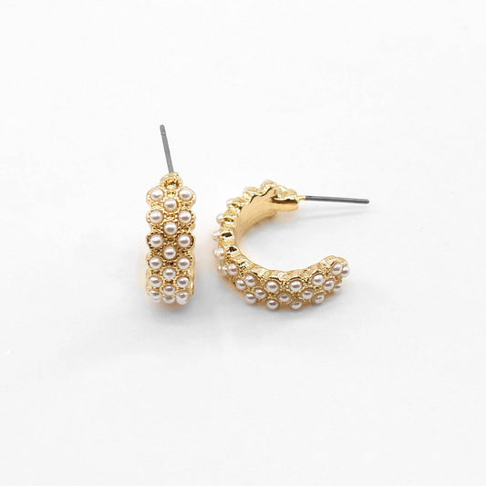 Gold Small Studded Pearl Earring