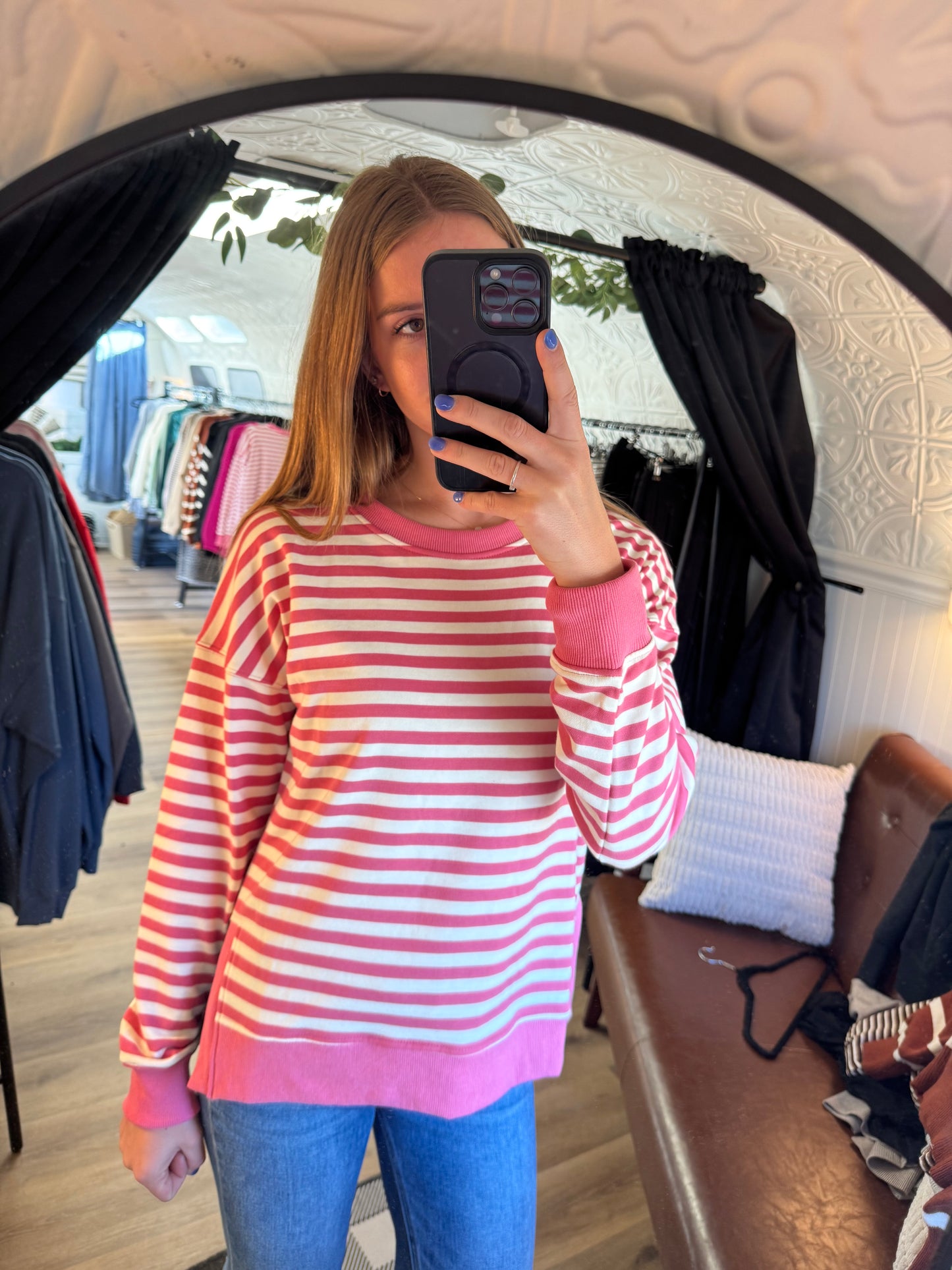 Pink Striped Crew