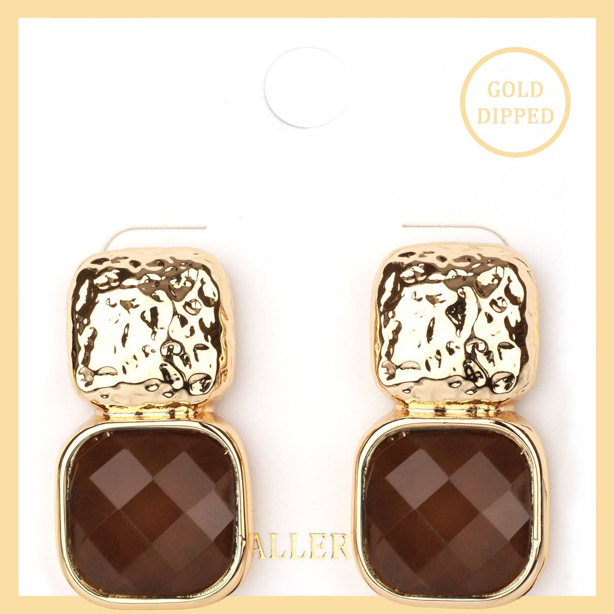 Brown Hammered Square Earrings
