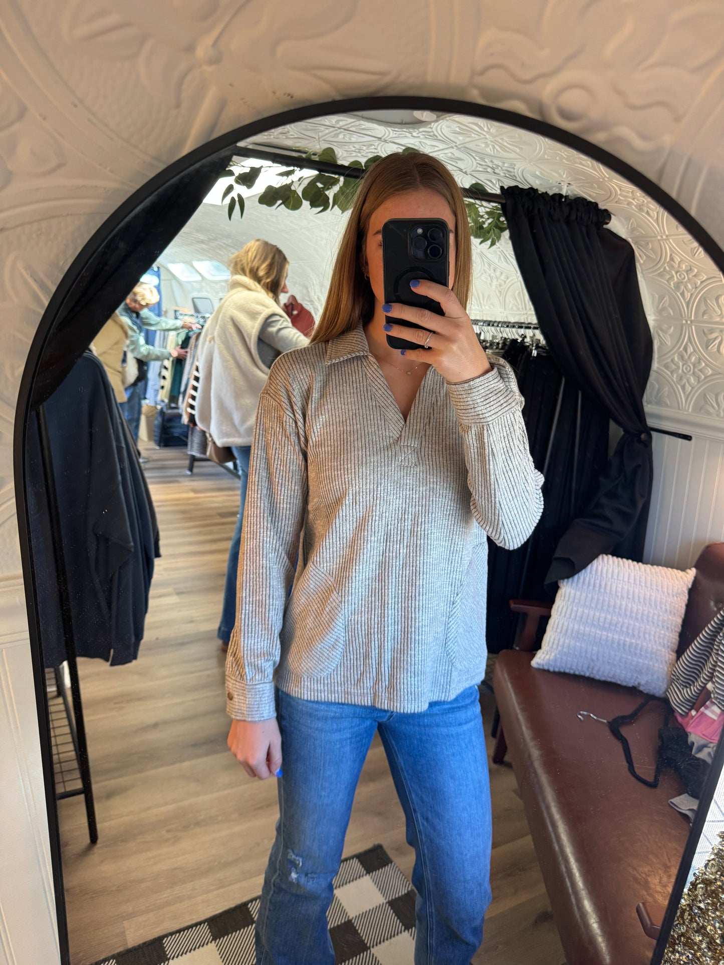 Gray Ribbed Pullover