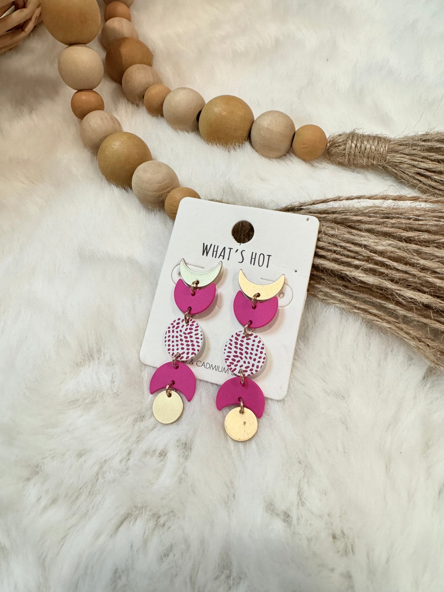 Pink Crescent Earrings