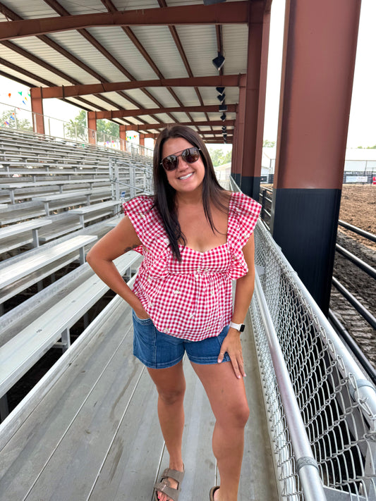 Gingham Babydoll Top