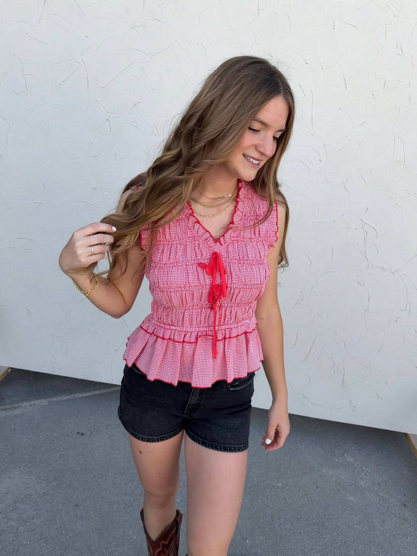 Gingham Smocked Top