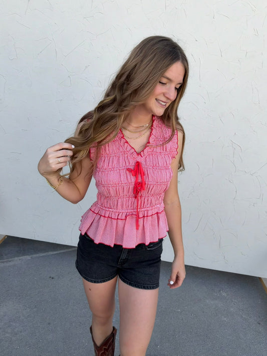 Gingham Smocked Top