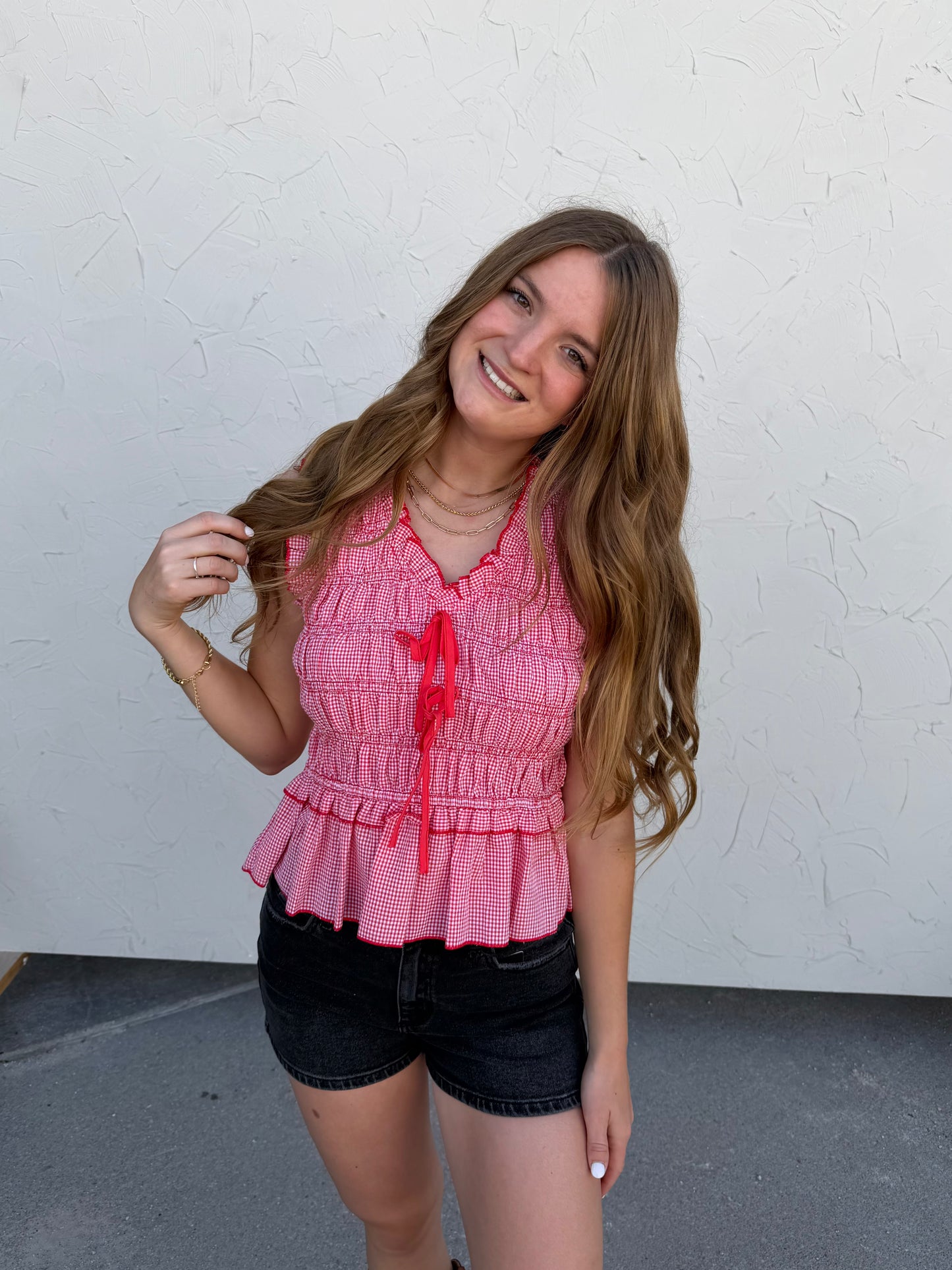 Gingham Smocked Top
