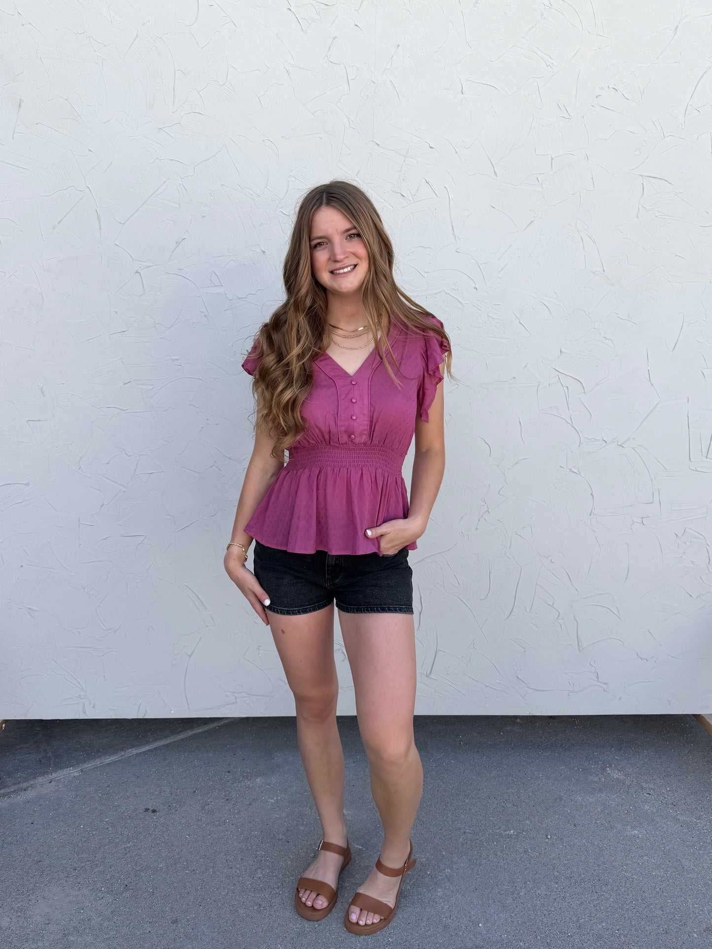 Magenta Smocked Top
