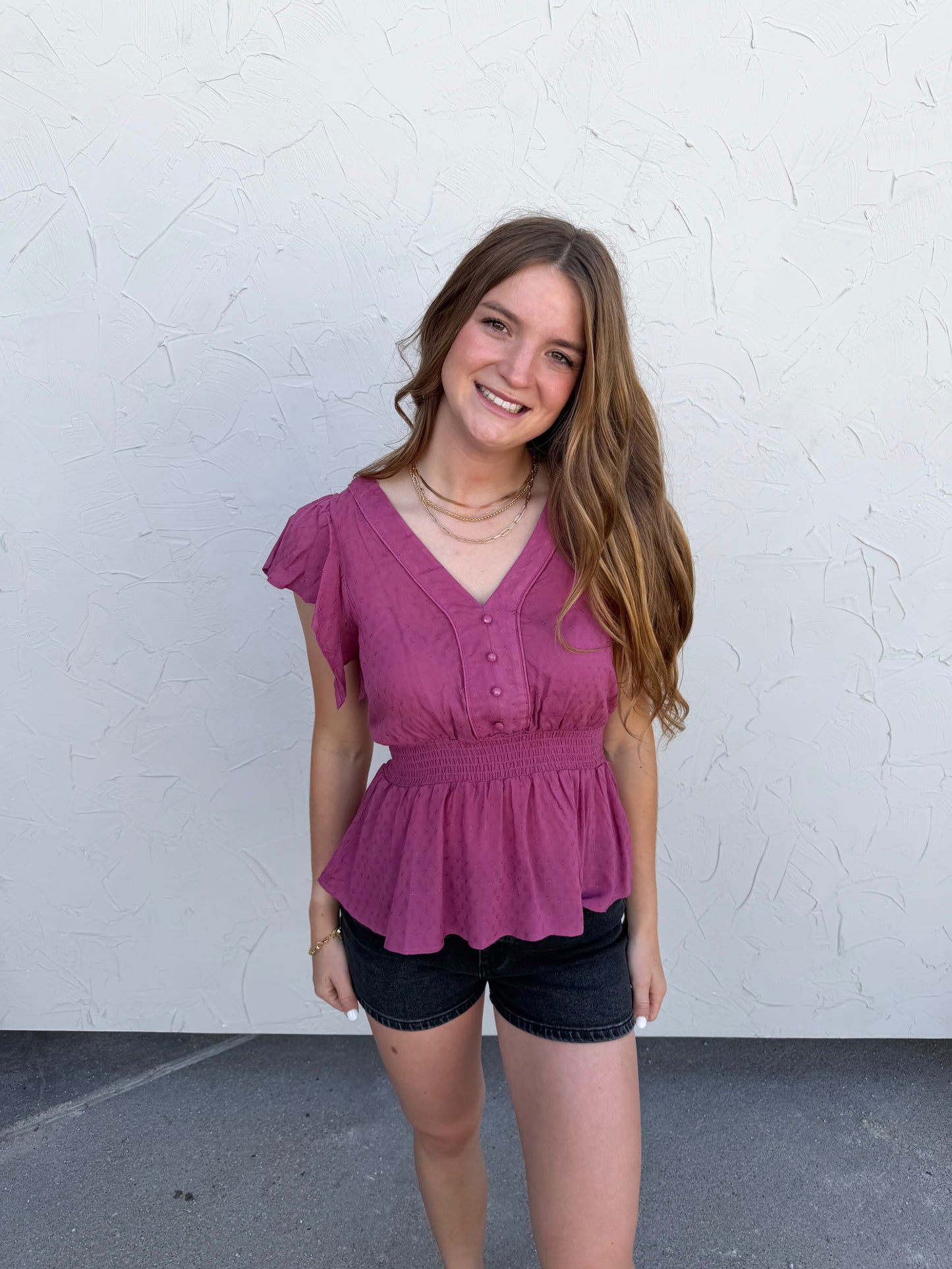 Magenta Smocked Top