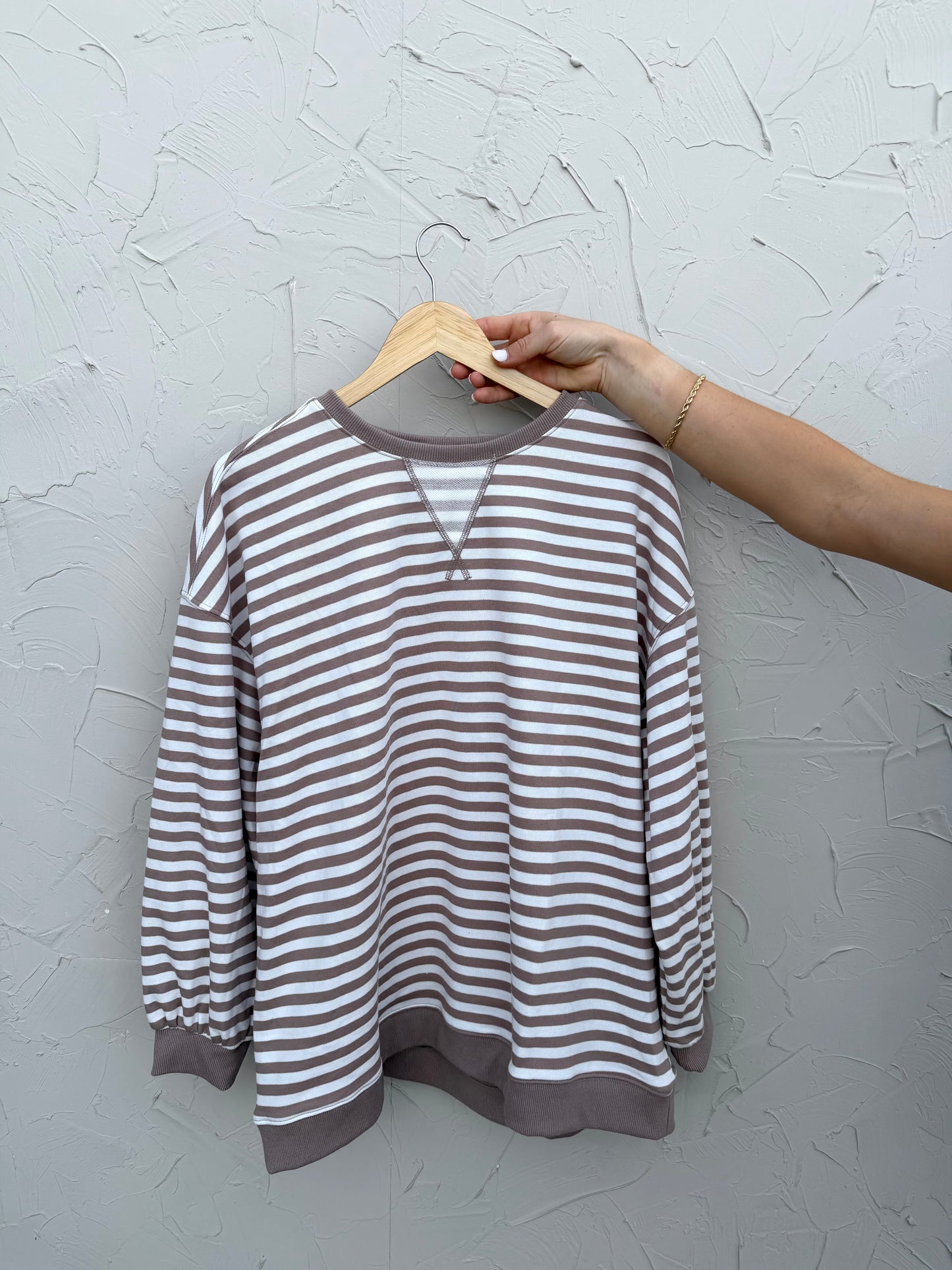Taupe Striped Crew