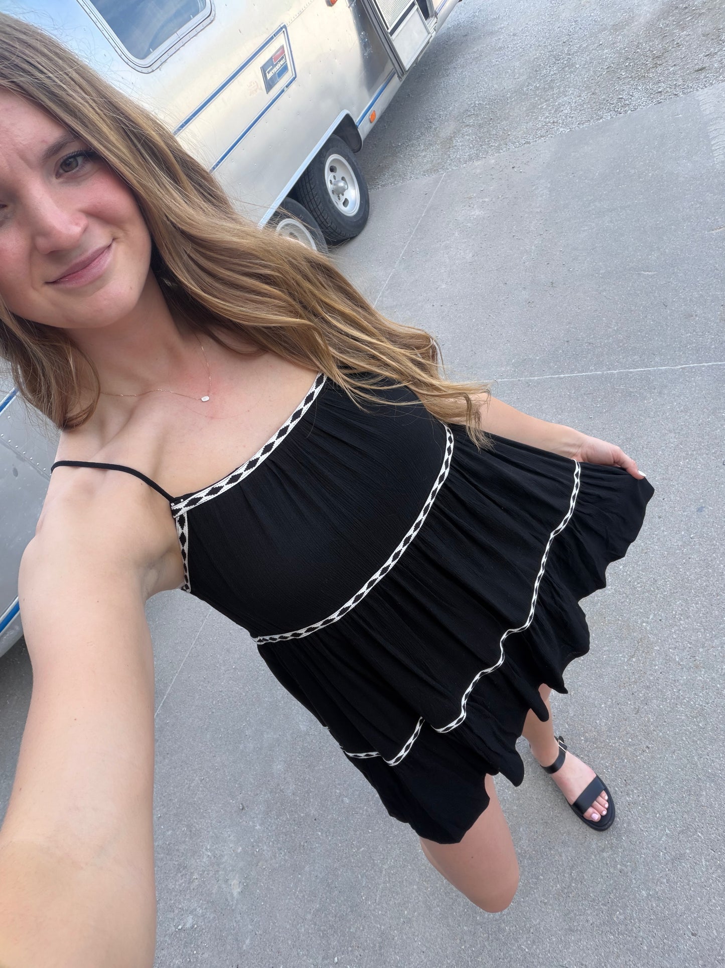 Trim Tiered Romper Dress