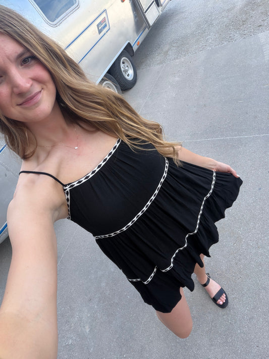 Trim Tiered Romper Dress