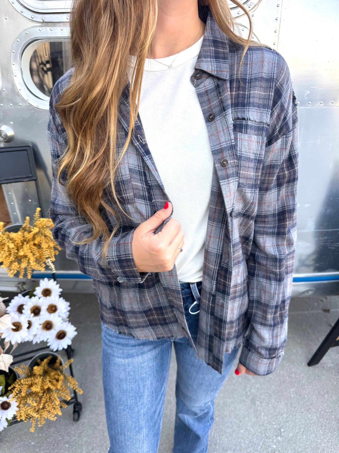 Washed Plaid Button Down