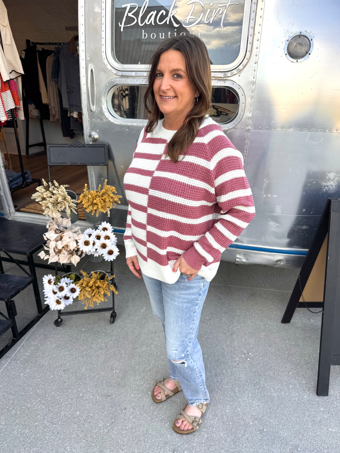 Rose Stripe Block Sweater