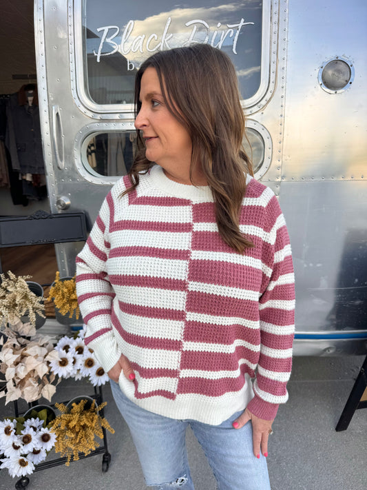 Rose Stripe Block Sweater