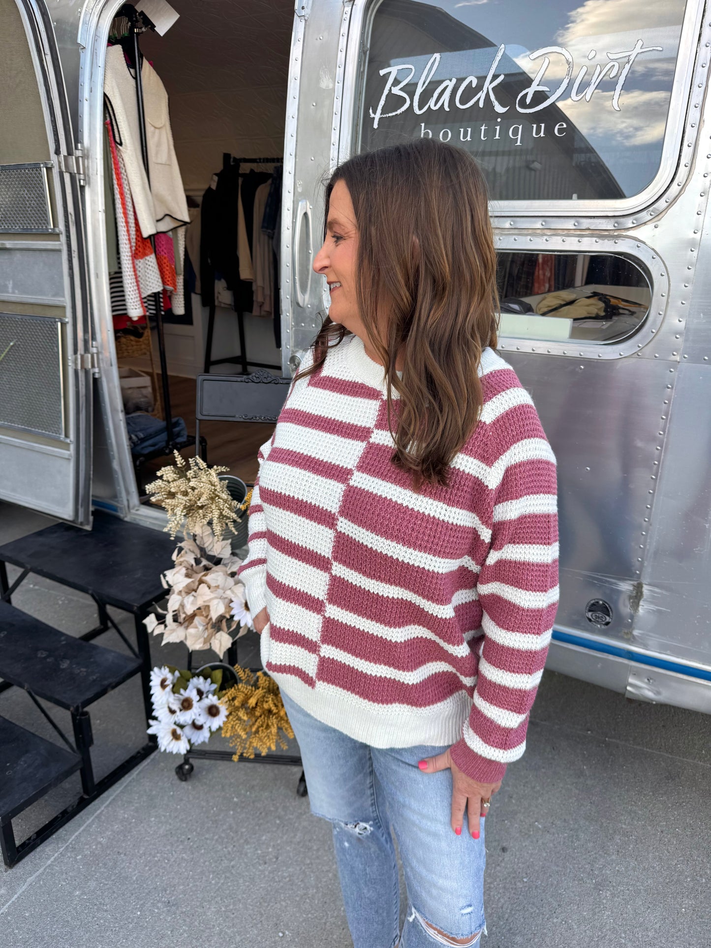 Rose Stripe Block Sweater