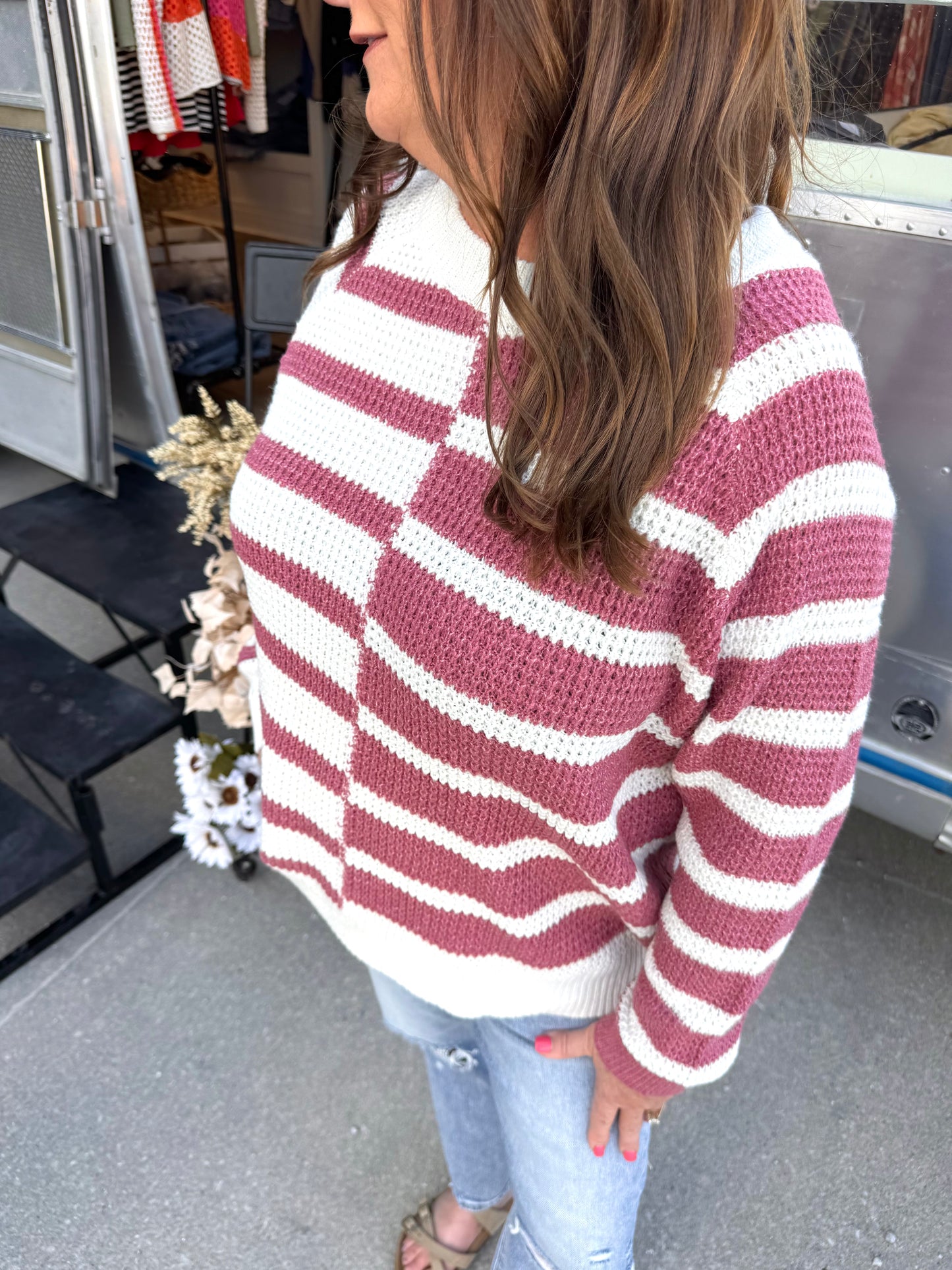 Rose Stripe Block Sweater