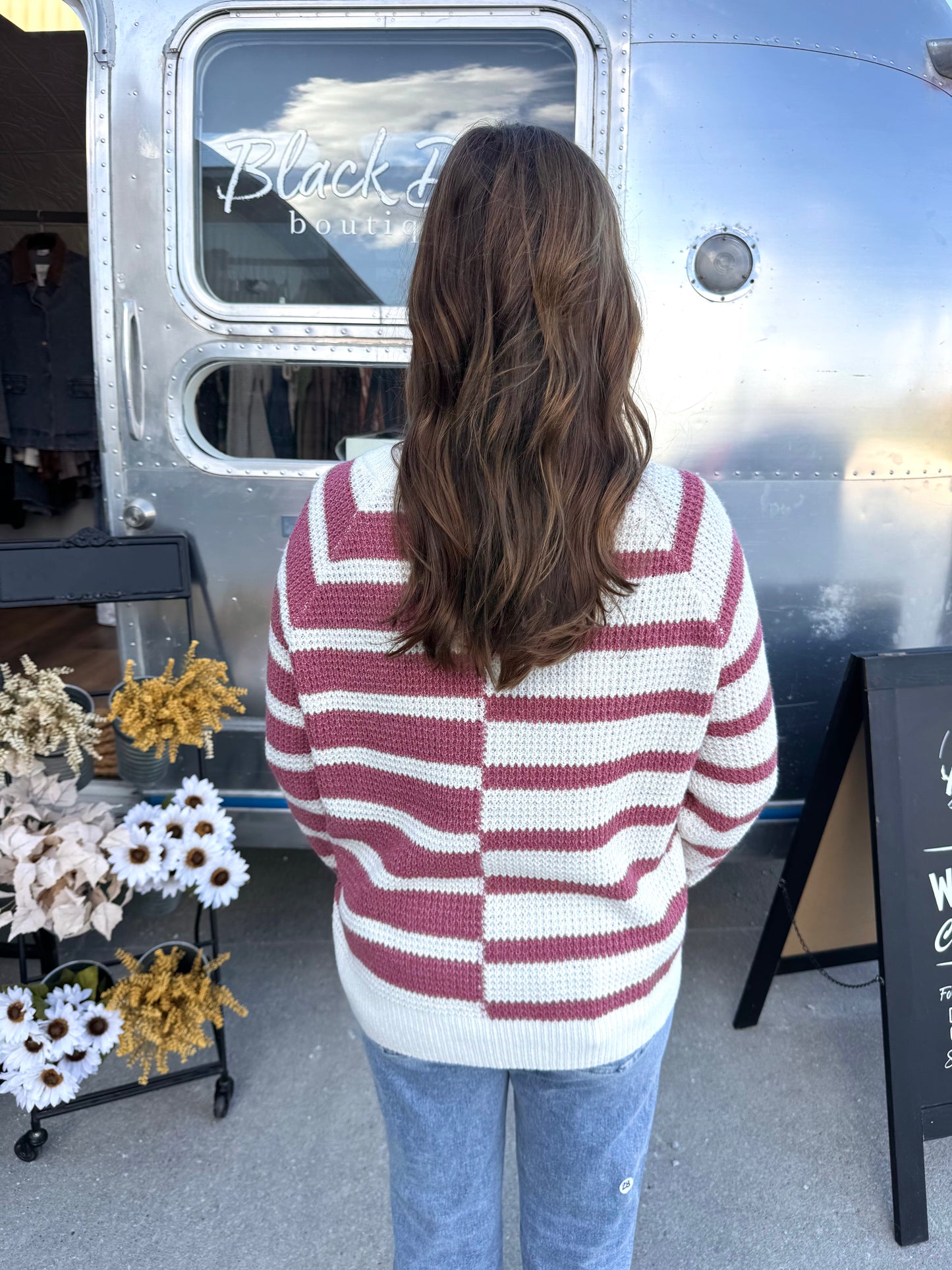 Rose Stripe Block Sweater