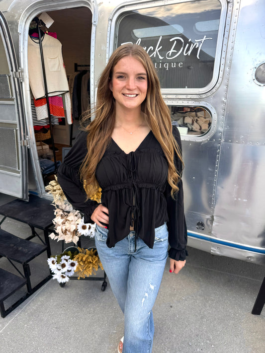 Shirring Tie Front Top