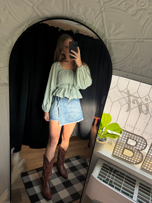 Sage Square Neck Babydoll Top