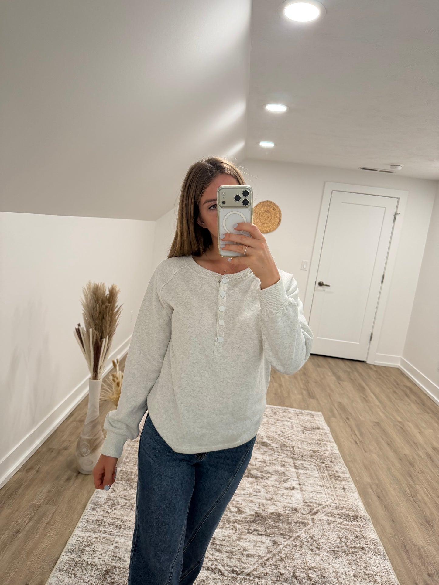 Ash Grey Half Snap Top