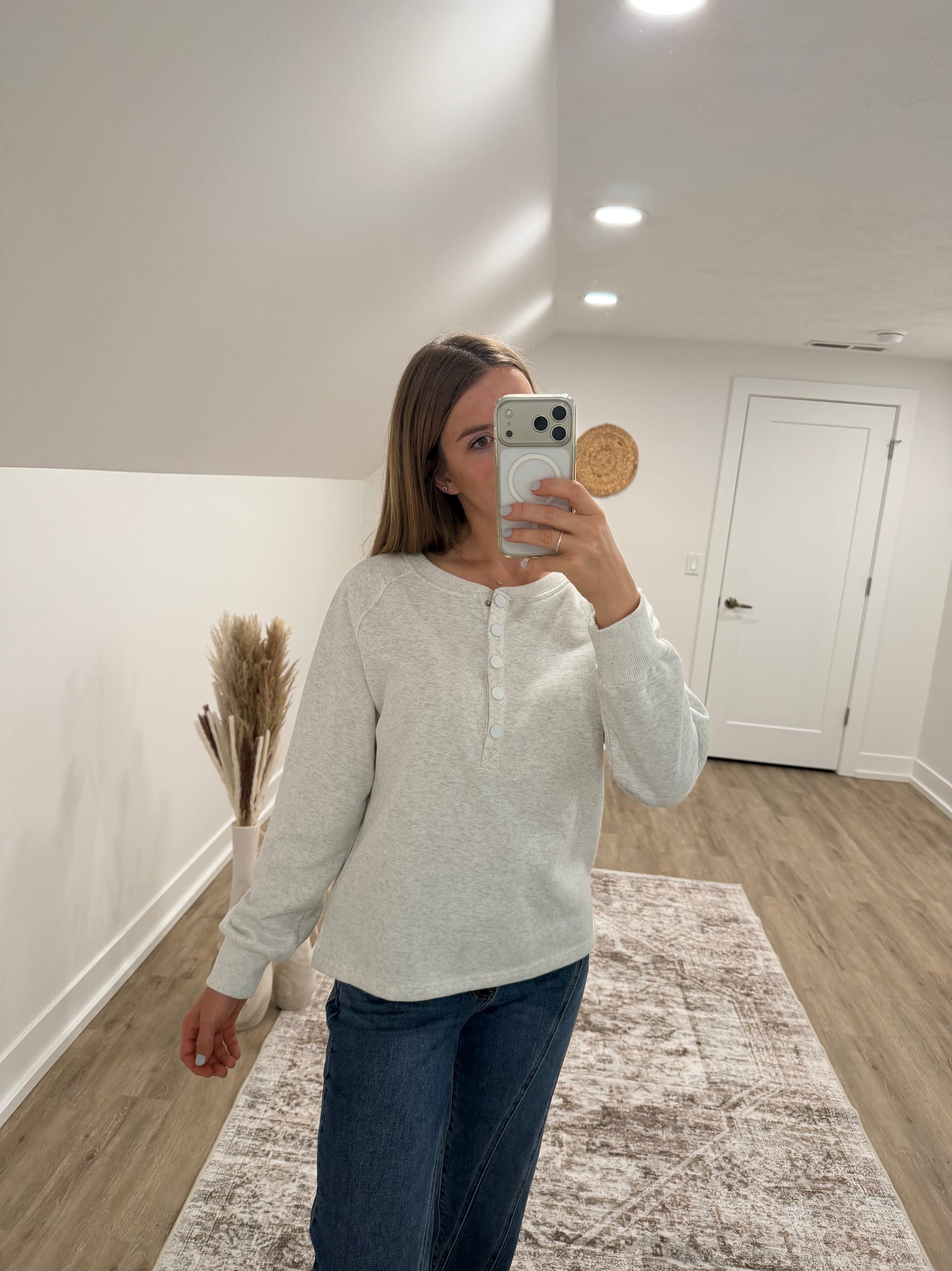 Ash Grey Half Snap Top