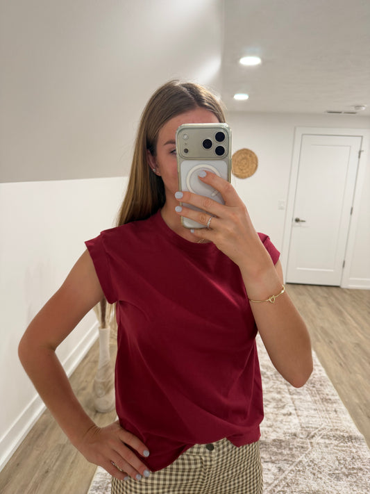 Burgundy Basic Cap Sleeve