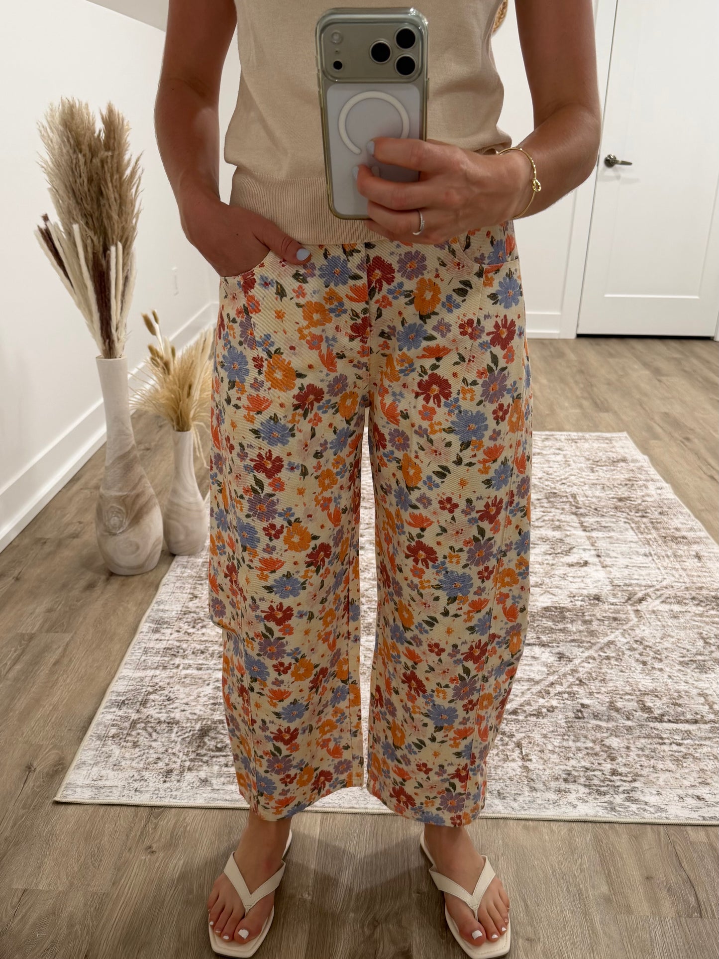 Floral Print Barrel Pants