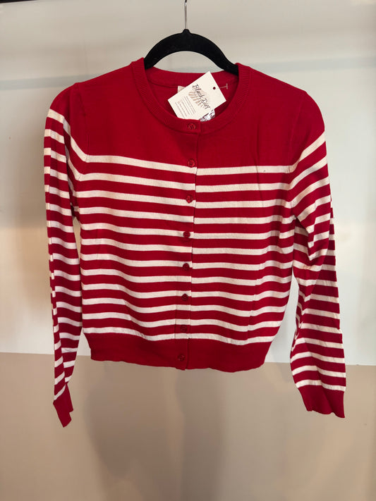 Red Stripe Button Cardigan