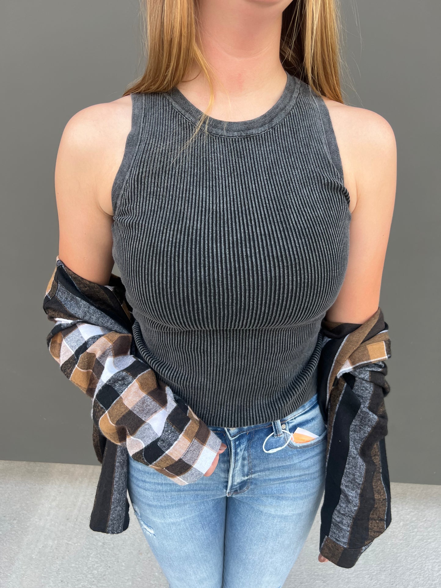 Charcoal Ribbed Tank