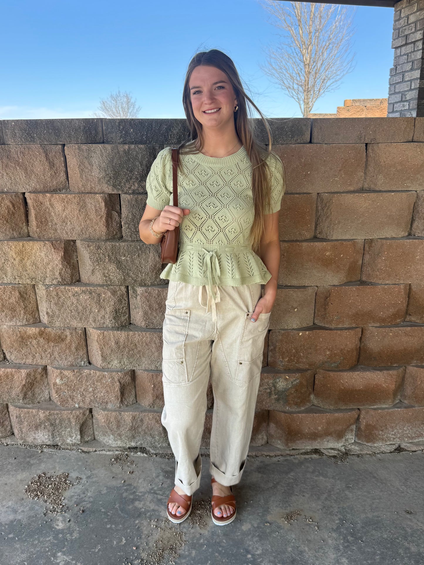 Sage Knit Peplum Top