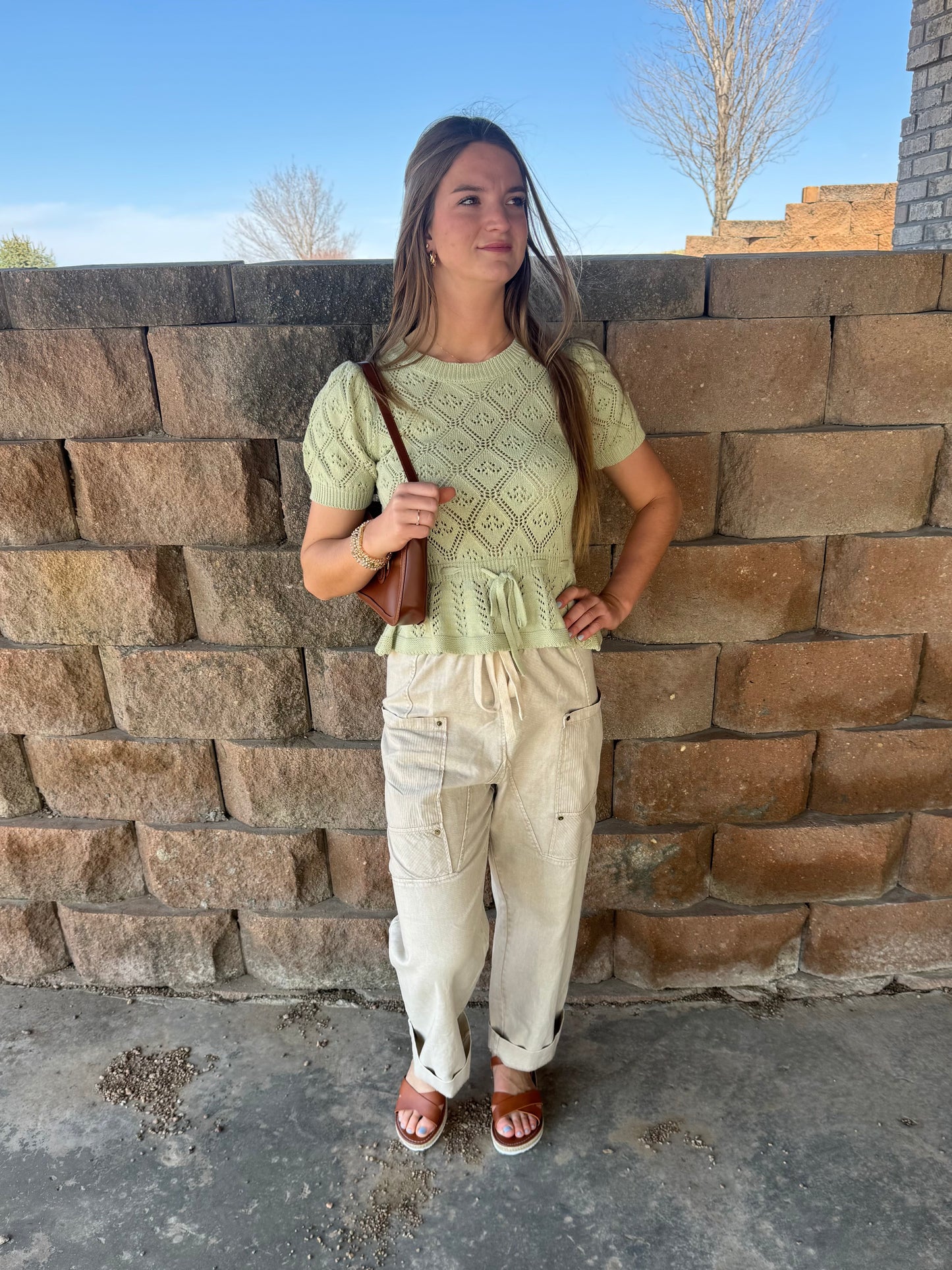 Sage Knit Peplum Top