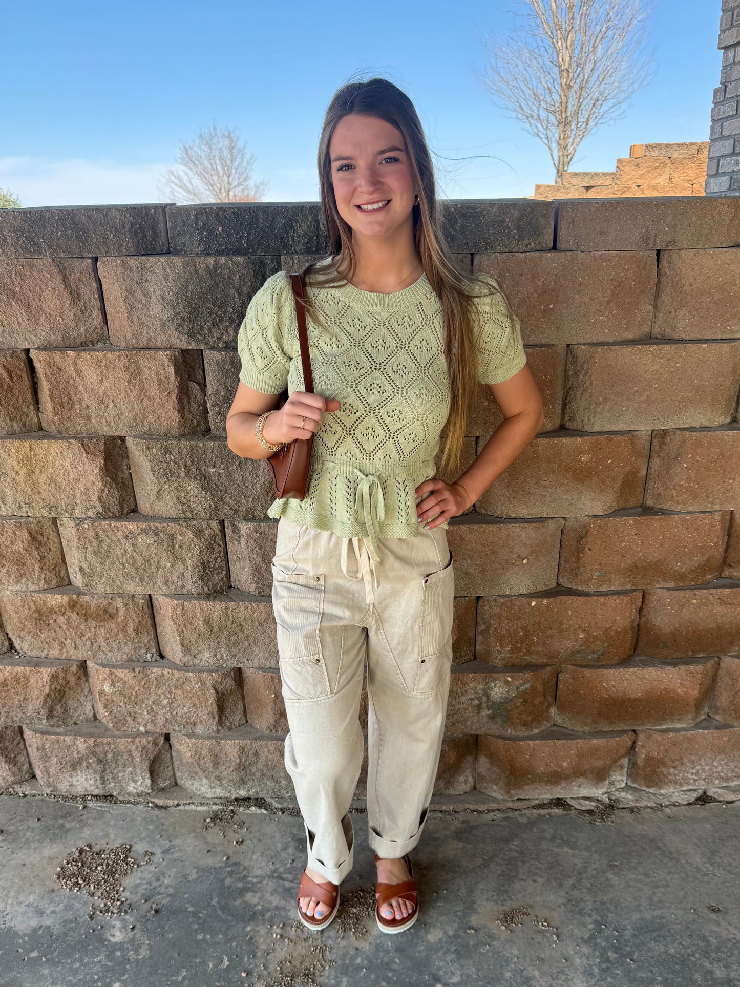 Sage Knit Peplum Top