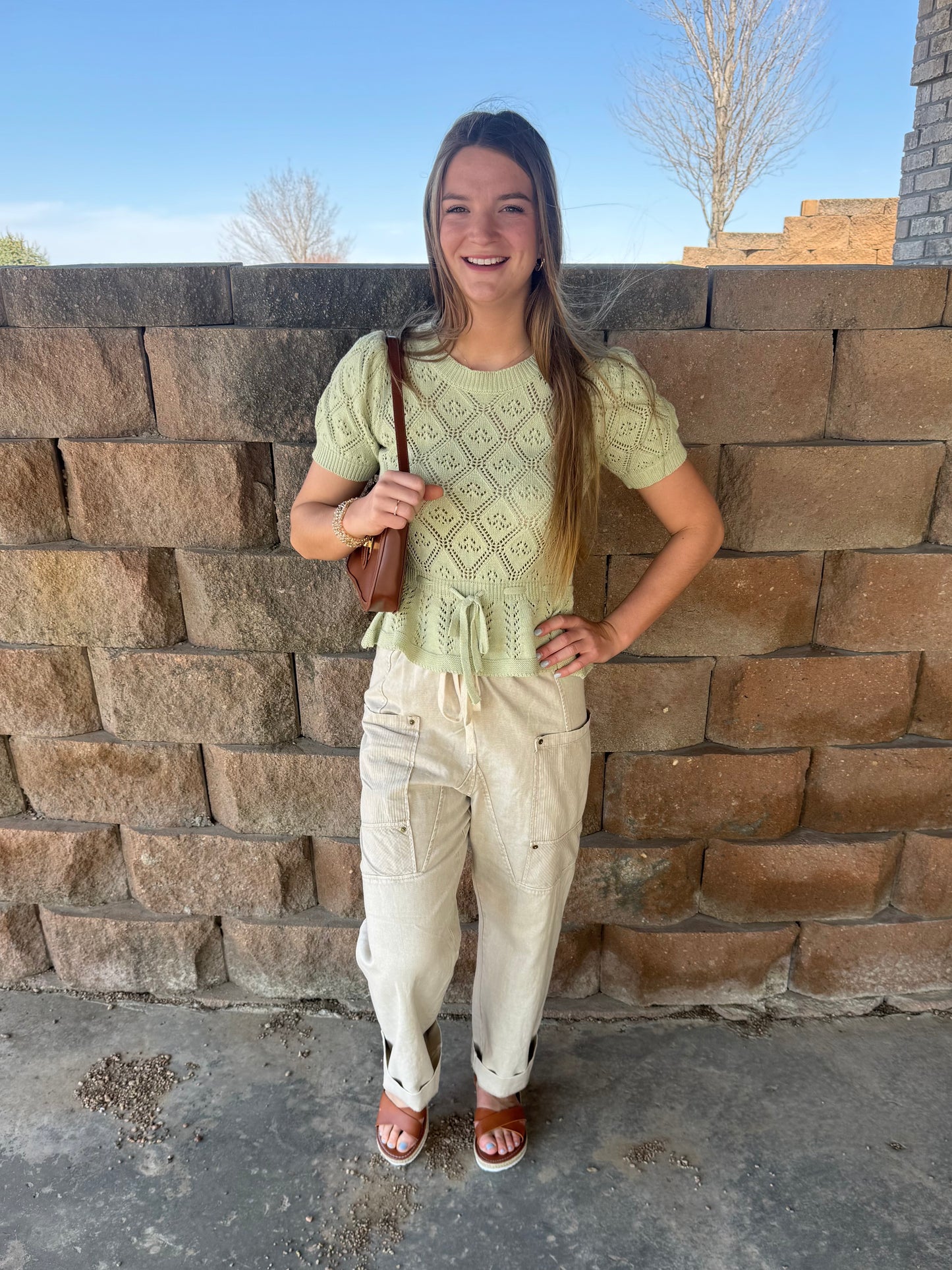 Sage Knit Peplum Top