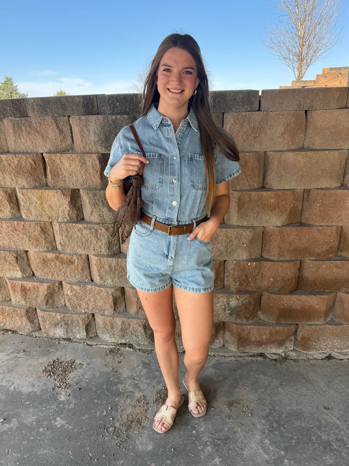 Short Sleeve Denim Romper