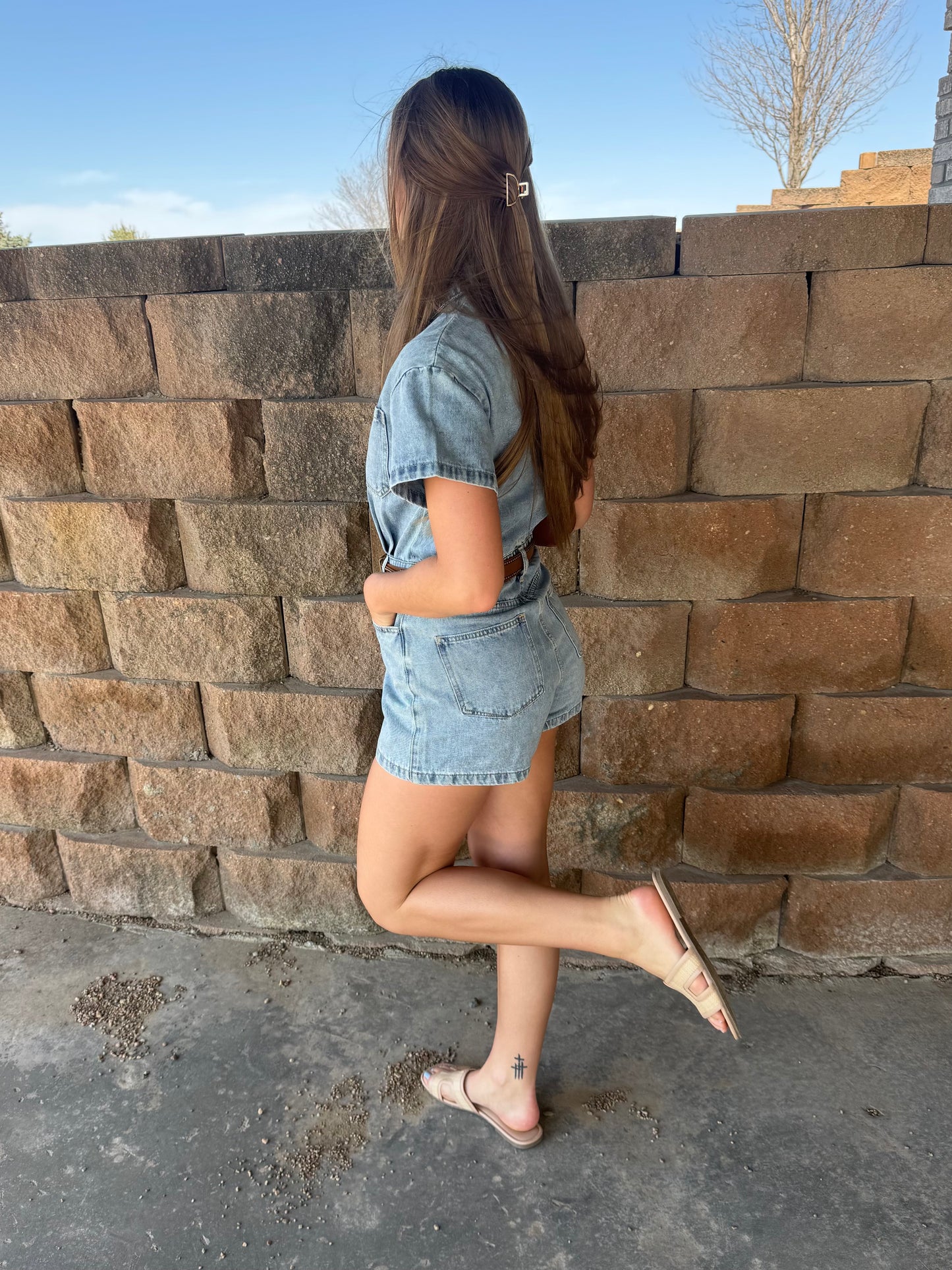 Short Sleeve Denim Romper