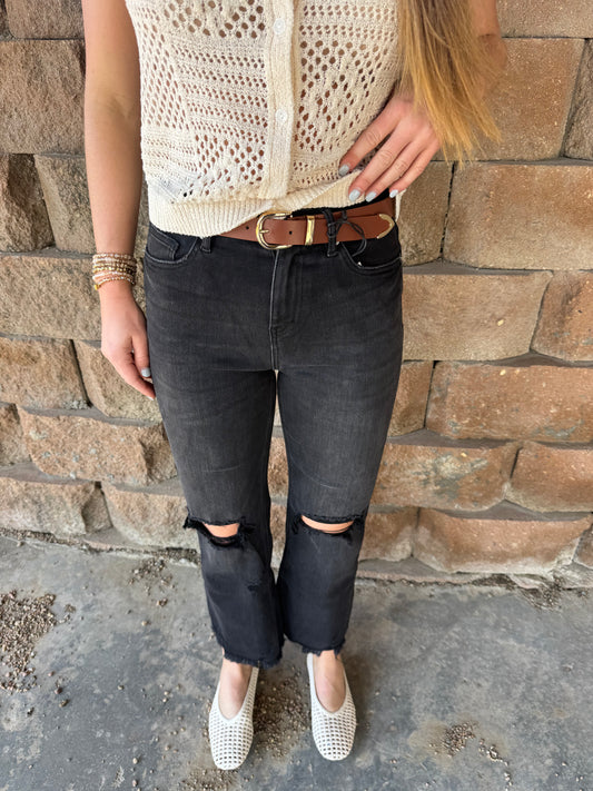 Straight Black Distressed Jeans